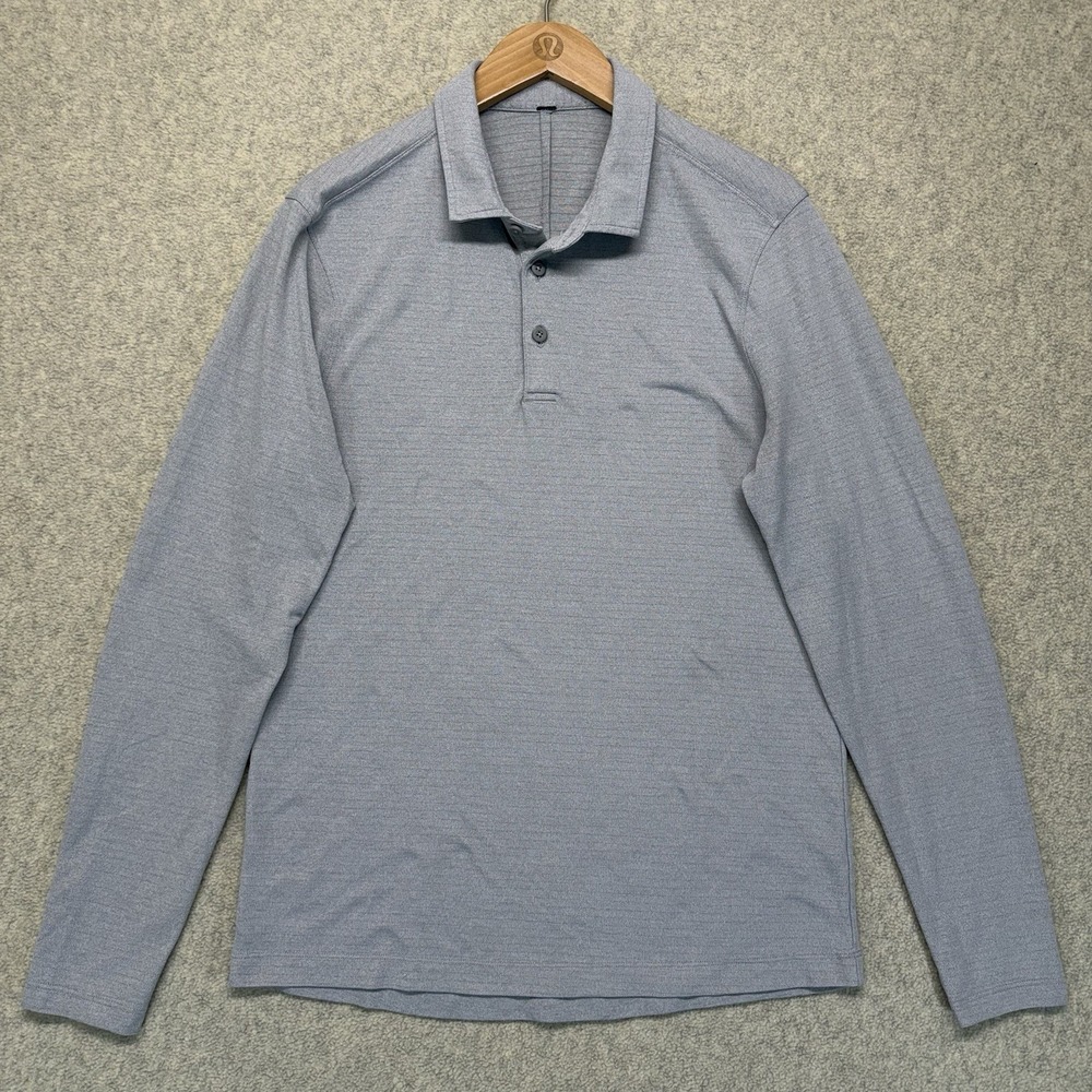 Lululemon Mens Long Sleeve Polo Shirt Heather Gray Performance Golf L